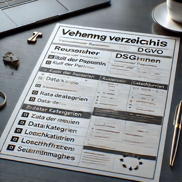 Verfahrensverzeichnis, Bild zum Text Verzeichnis mit Kategorien und Informationen zu Daten und Datenkategorien.