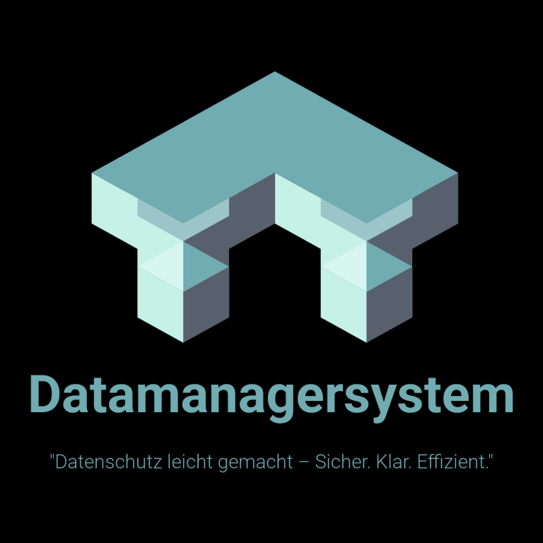 Logo Datamanagersystem Logo eines Datenmanagersystems mit dem Slogan "Datenschutz leicht gemacht – Sicher. Kl. Effizient."